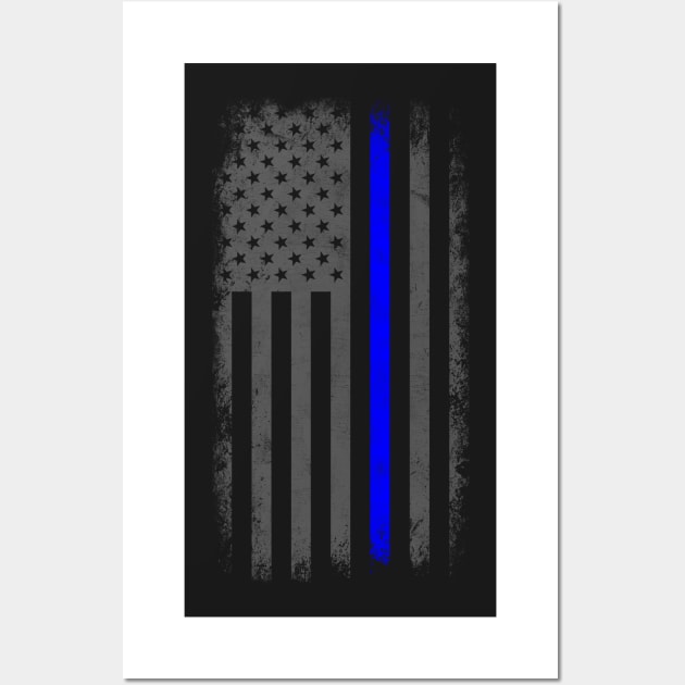 Vertical Thin Blue Line American Flag Wall Art by Runesilver